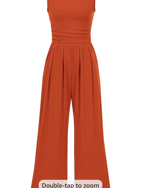 PrettyGarden Pants - Sleeveless Wide-Leg Jumpsuit in Rust Size Lg